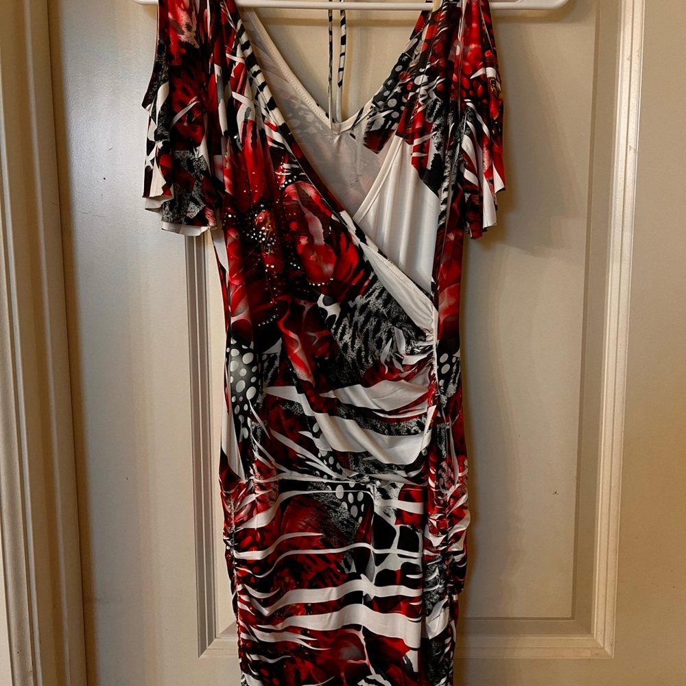 Papaya Red and Black Asymmetrical Dress